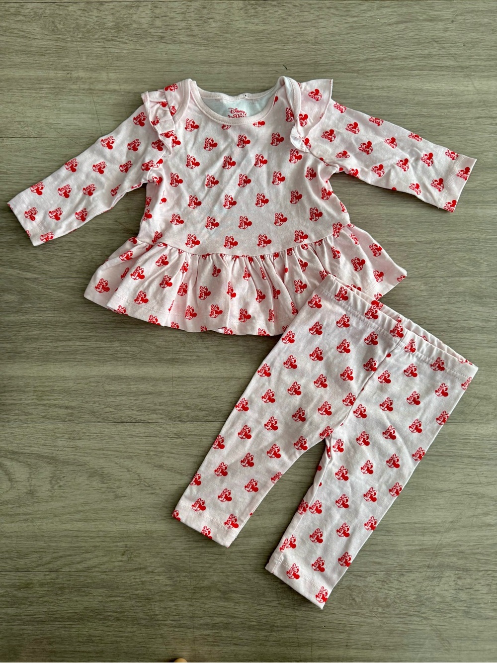 Disney Baby Minnie Mouse Pink Red 2 Piece Outfit Set Girls 6-9 Months